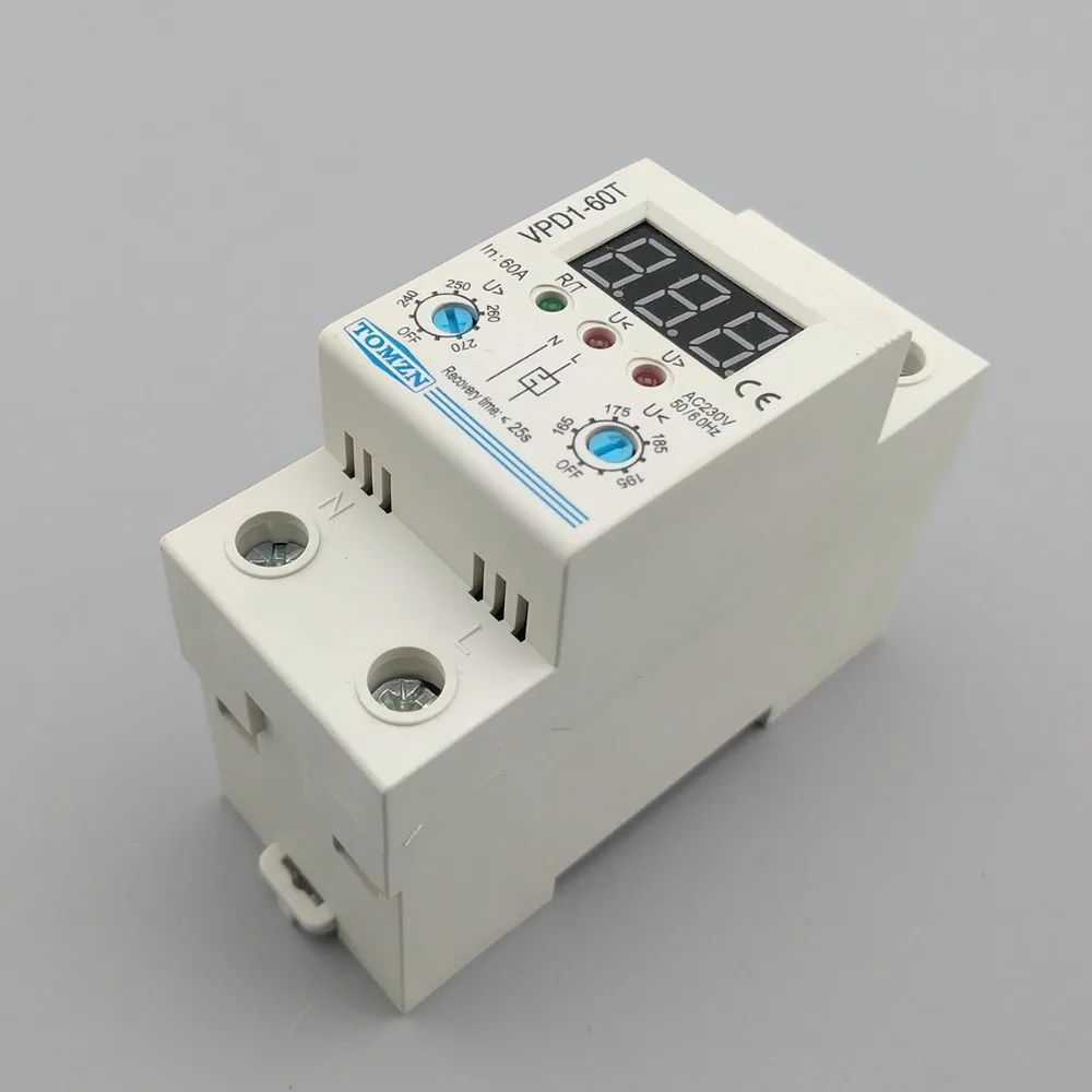 Ajustável sobre a Tensão e sob o Relé do Dispositivo da Proteção da Tensão com Monitor da Tensão do Voltímetro Reconecte Automático Voltímetro 60a 220v do 6 tensão e sob o relé do dispositivo