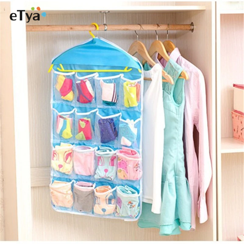 

16Pockets Clear Closet Hanging Bag Socks Bra Underwear Rack Hanger Storage Organizer candy color multifunctional storage bags