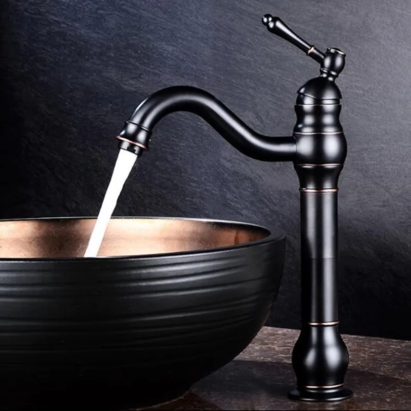 

European bathroom faucet All copper Black bronze Wash basin retro Hot and cold water faucet Black Rotatable