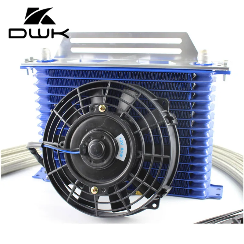 DWK Universal 15 Row AN10 15Rows Engine Oil Cooler + Universal Oil Cooler Bracket +7" Oil Cooler