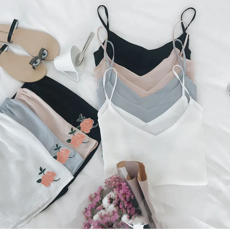 

Sexy Pajama Sets Women V neck 2 Pieces Set Cotton T shirt Top + Shorts Elastic Waist White Pink Black Grey Casual Pijama