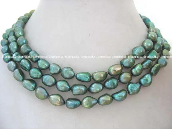 

wholesale 8-10*6-8mm freshwater pearl green baroque necklace 45