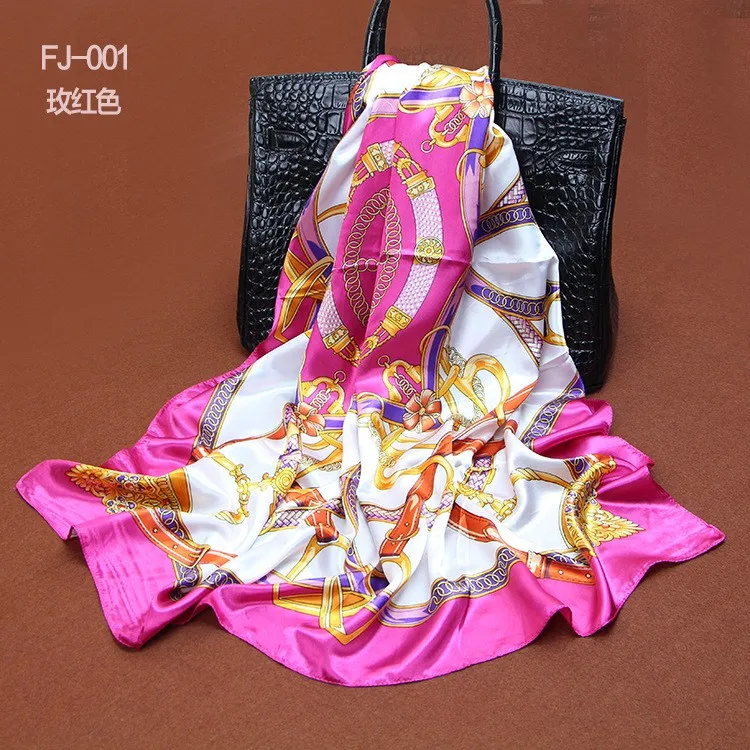 

2015 Sping And Autumn Female Satin Scarf,Big Square Scarves Printed,Women Scarf,Purple Polyester Silk Scarf Shawl 90*90cm