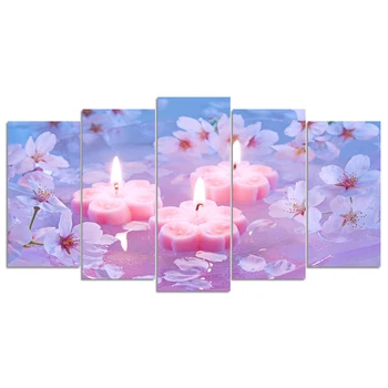 

full square diamond 5D DIY diamond painting Orchid candles diamond embroidery Cross Stitch 5pcs Multi-picture decor