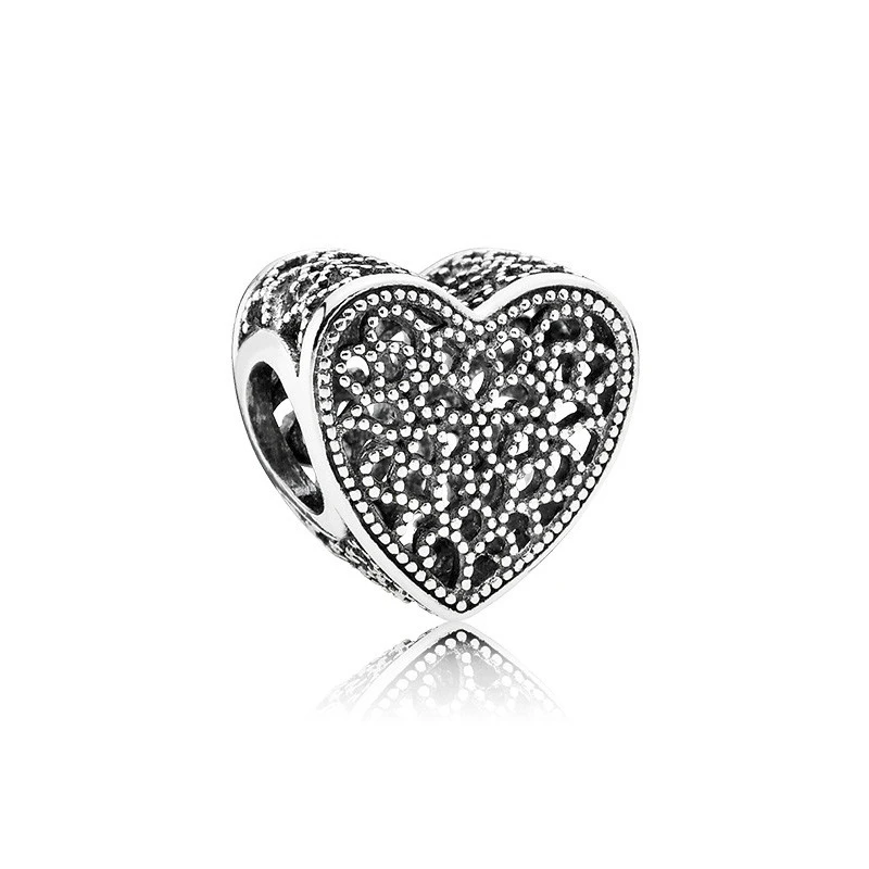 

5PCS Antique Silver Plated Bead Hollow Love Heart Charm Big Hole Beads Accessories Fit Women Diy Bracelets Bangles Jewelry