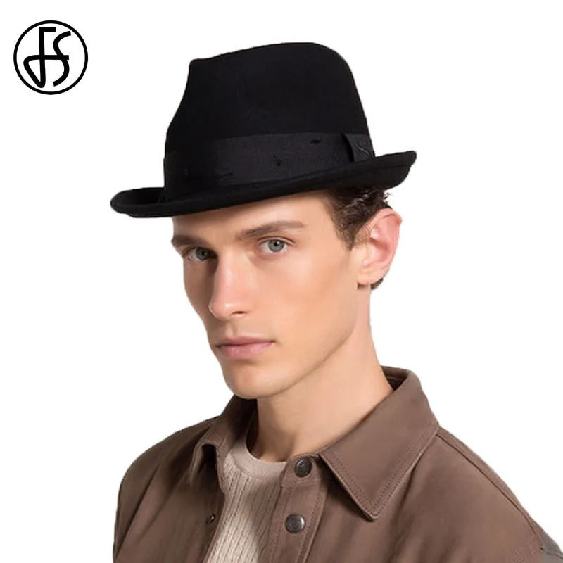 FS Astralia Wool Hats Short Brim Classic Panama Fedoras Felt Hat Black
