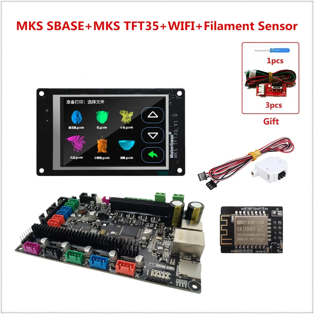 

MKS SBASE + MKS TFT35 + MKS WIFI + Filament sensor Smoothieware 3D printer unit controller motherboard + touching LCD display