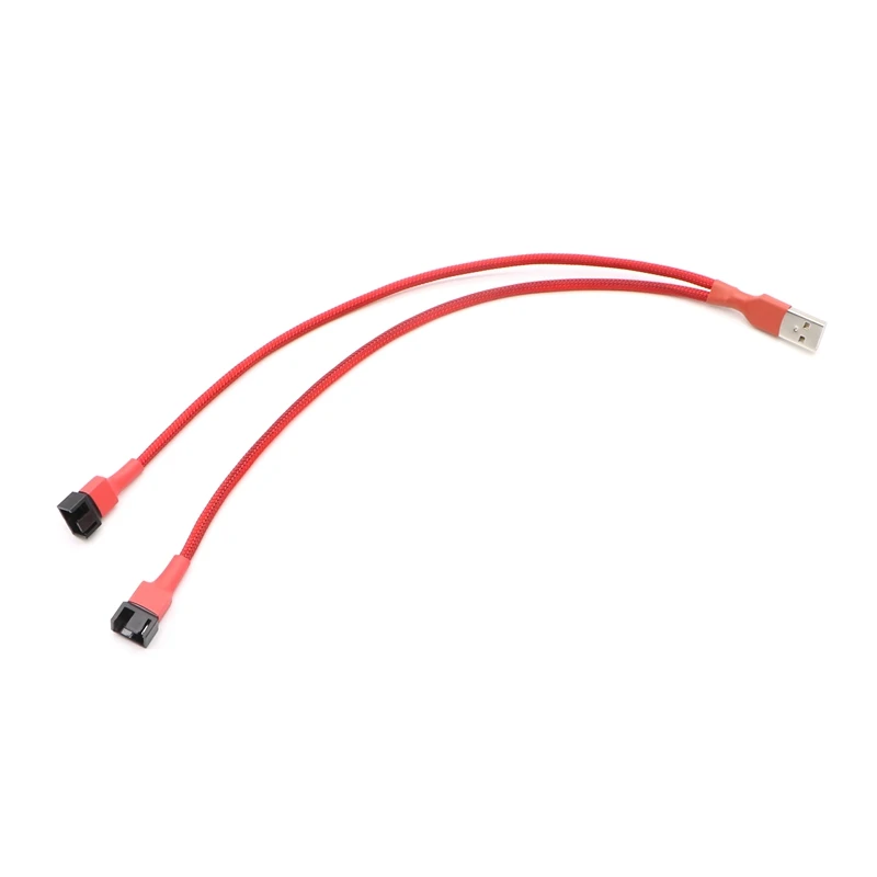 10pcs/Lot Muticolor Sleeved USB to Dual 3Pin/ 4Pin Fan Adapter Cable.