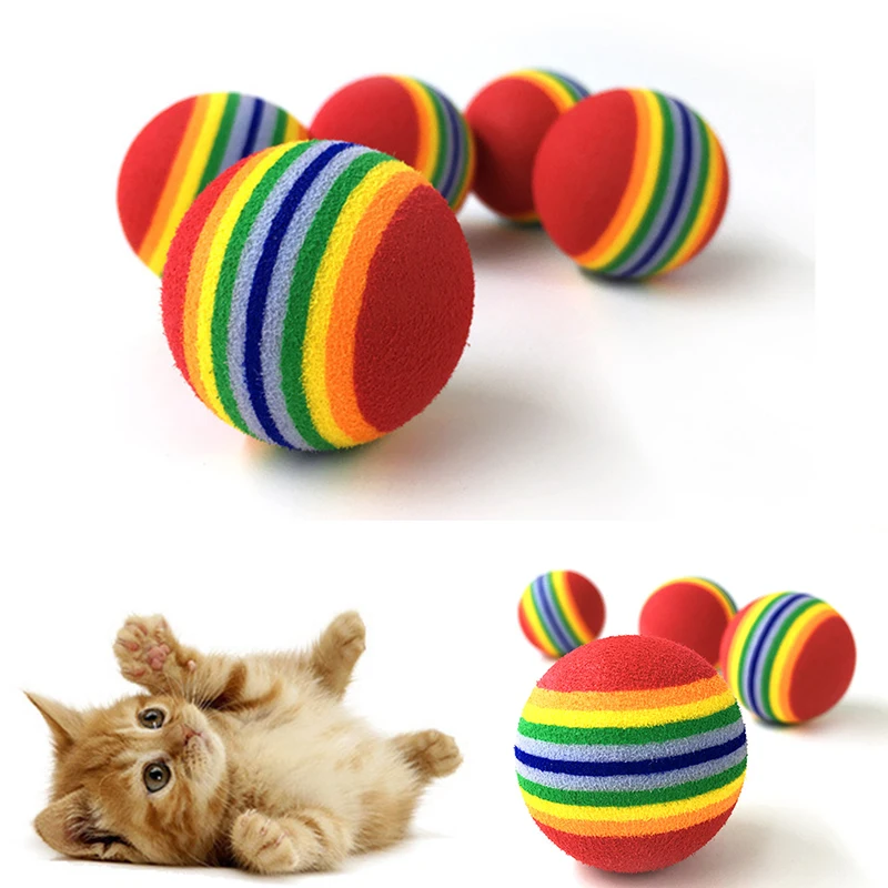 

10Pcs Rainbow 3.5cm cat supplies Cat Toy Ball Interactive Cat Toys Play Chewing Rattle Scratch EVA Ball Training Pet Supplies