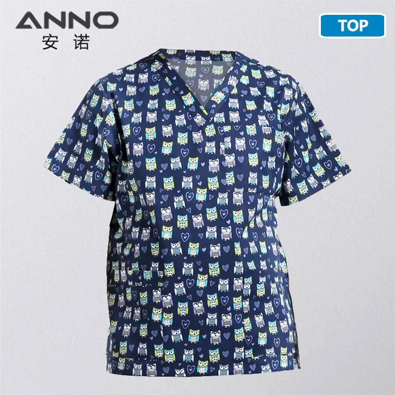 MaoTouYing-Top ANNO, 15 цветов, 5XL, Мультяшные медицинские скрабы, набор, униформа для кормления, медицинская одежда, стоматологические клинические скрабы для кормления, женская, мужская одежда - Цвет: MaoTouYing-Top