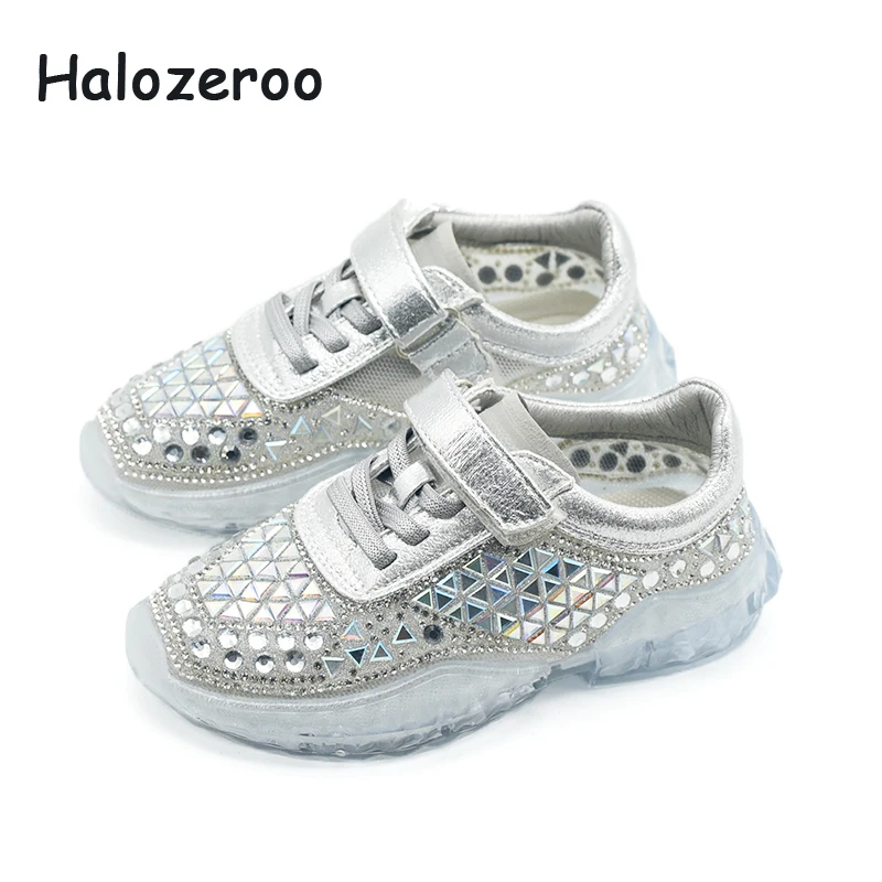 

2019 Autumn New Kids Casual Sneakers Children Rhinestone Sneakers Baby Boys Sport Sneakers Girls Mesh Shoes Brand Silver Trainer
