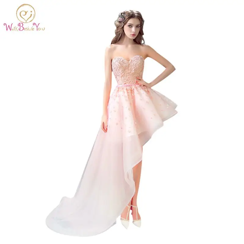 

100% Real Images Elegant Cocktail Dresses Asymmetrical Side Long Short Party Lace Sequin Tulle Dresses Party Formal Gowns
