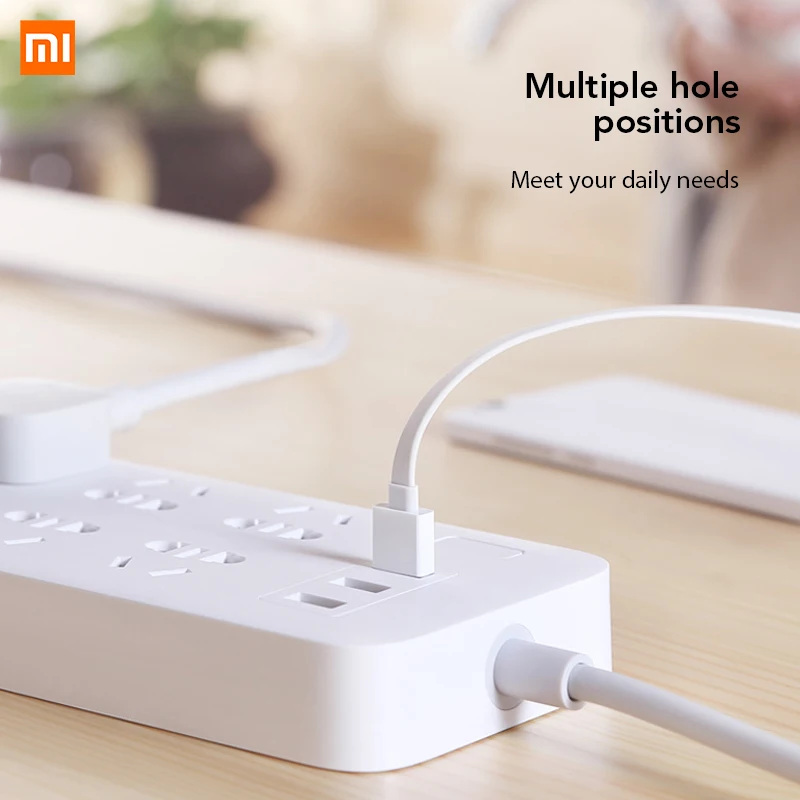 Xiaomi Mijia power Strip 1,8 m(5.9ft) 6 розеток 10A 250V 2500W 3USB порта 5V 2.1A Быстрая зарядка защита от перегрузки Высокое качество Pl