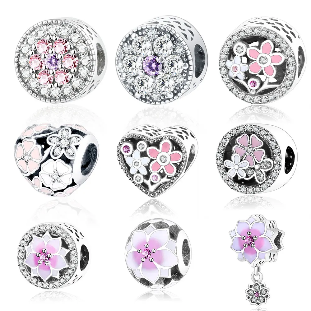 

Fit Original Pandora Charm Bracelet 925 Sterling Silver Dazzling Floral Charm Beads for Women Fashion Autumn Gift DIY Jewelry