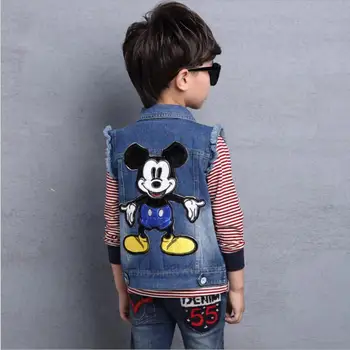 

Cartoon Boys Vest Denim 3-13Y Coat Girls Denim Kids Cowboy Vest Waistcoat Sleeveless Jean Jackets For Kids Children Outerwear