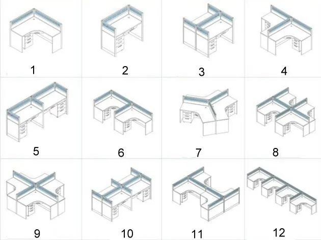 Office Workstation With Aluminum Glass Partition Standard Office
