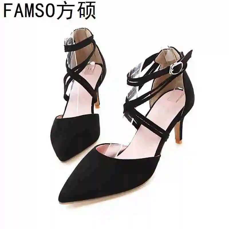 

FAMSO 2019 New Shoes Women Black Pointed Toe Big Size 34-43 Cross-Strap High Heels Lady Sandals Summer Women's Party Sandals