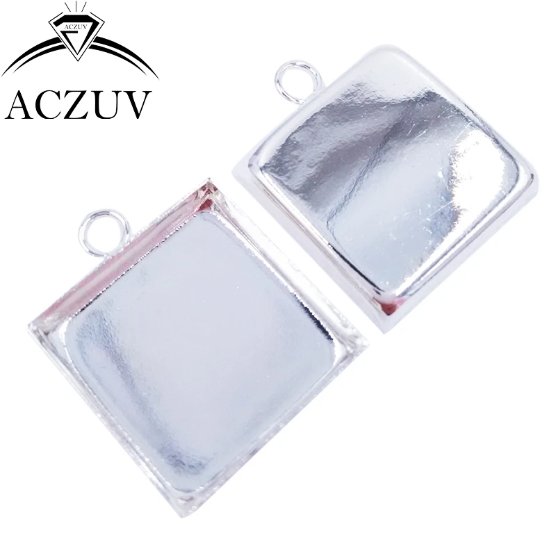 

100pcs Silver Plated 16mm 18mm 20mm 25mm Square Bezel Pendant Blank Tray Cabochon Base Settings Jewelry Findings SPB002