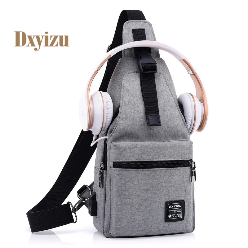 Brand Casual Canvas Men Crossbody Polyester Bags External USB Charge Messenger Bag Men High
