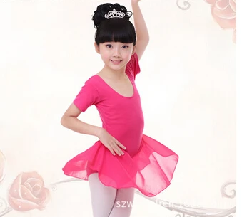 

Ballet tutu short sleeve clothing dance dress Pink purple rosy Chiffon For Children Dance leotard Wear Costume gymnastics