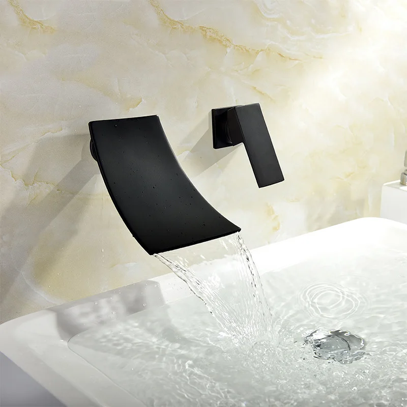 

The black embedded faucet is hidden into the wall type faucet hot and cold mixer all copper