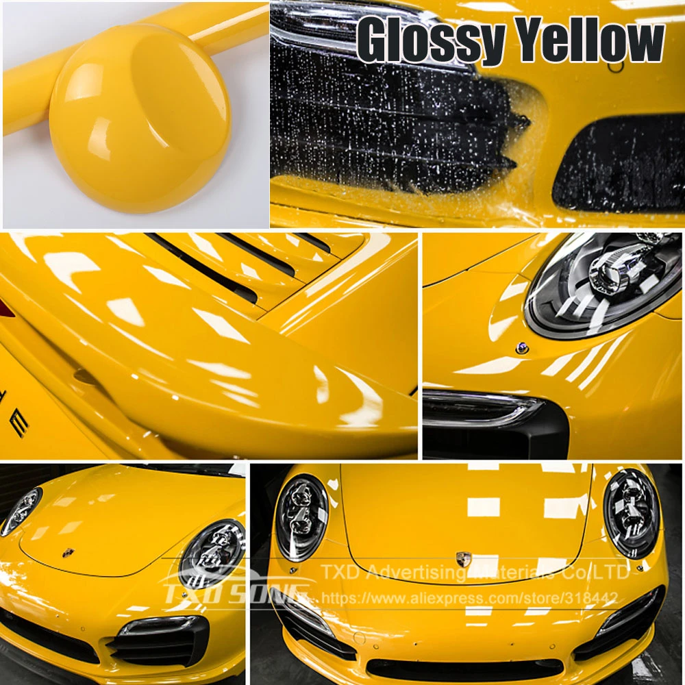 truck stickers 10/20/30/40/50/60*152CM High Quality Yellow Glossy Vinyl Film Gloss Yellow vinyl Wrap Bubble Free Car Wrapping by free shipping leather seat covers
