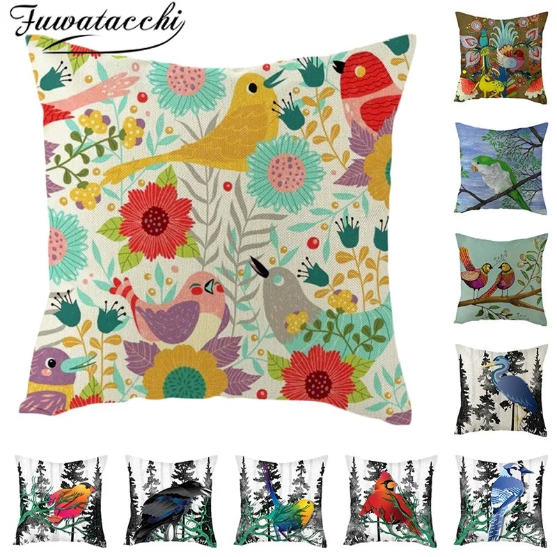 

Fuwatacchi Animal Cushion Cover Various Birds Owl Parrot Magpie Pillow Cover For Home Car Decorative Pillows Linen Throw Pillows