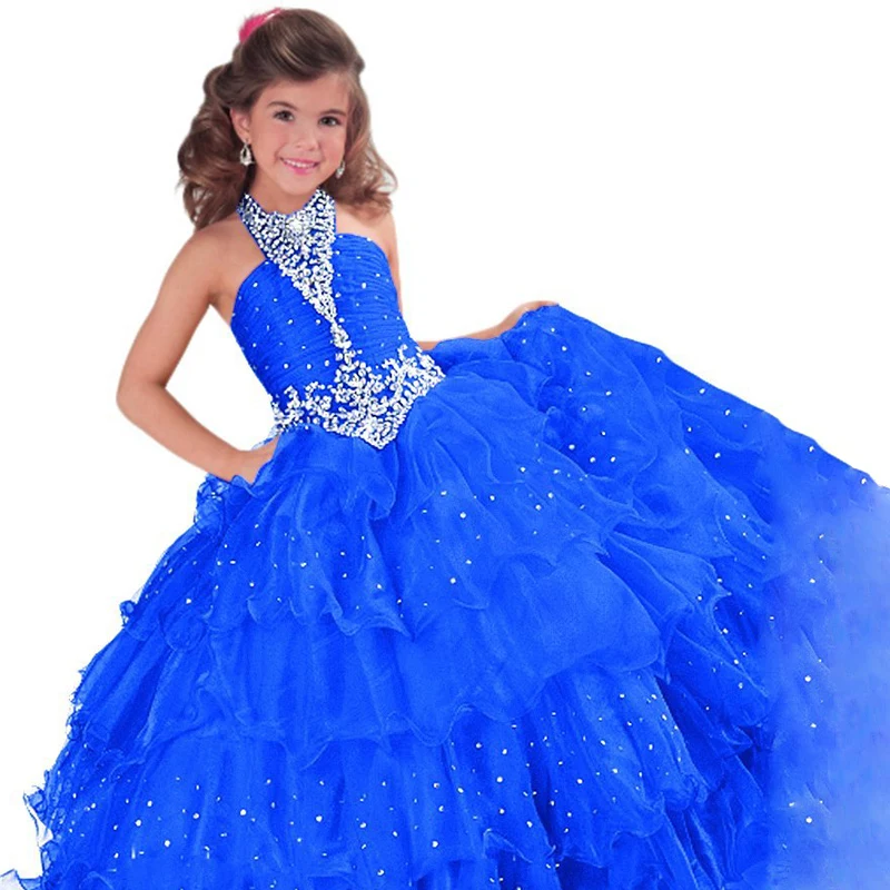 Childrens Kids Girls Elegant Fancy Pleated Satin Pageant Party Dress Ball Gown