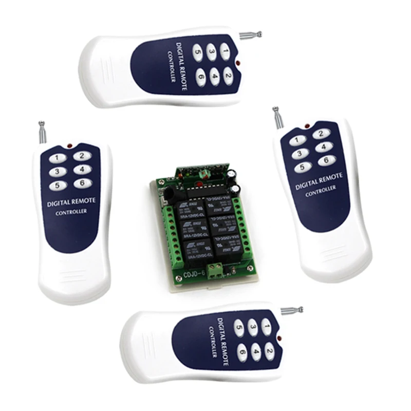 DC 12V 6CH remote control switch,4pcs 1000 meter 6 key high power remote control,6 Channel 10A