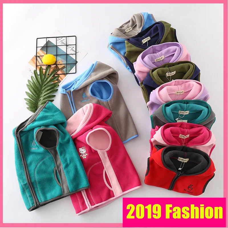 

Children Candy-Colored Warm Vests 2019 Girls Standing Collar Zipper Casual Waistcoats Boys Polar Fleece Windproof Vest