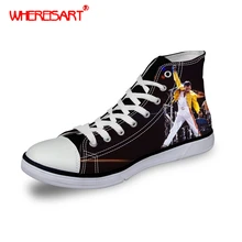 

WHEREISART Queen Band Rock Style Men's High Top Vulcanize Shoes Male Lace-up Canvas Shoes for Man Flat Shoes Adults Sneaker