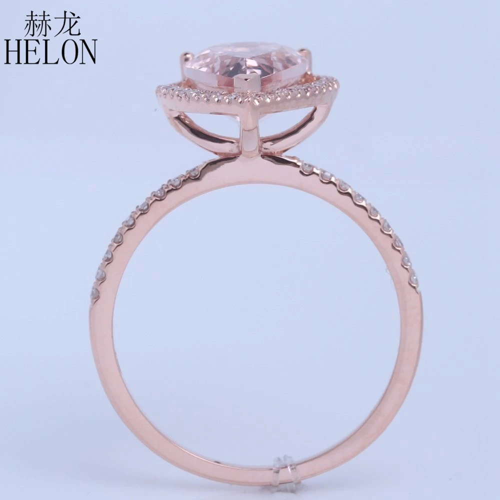 HELON 8x12 мм грушевидной формы морганит и паве натуральный грез Гламурное модное Ювелирное кольцо Твердое 14 к розовое золото обручальное кольцо