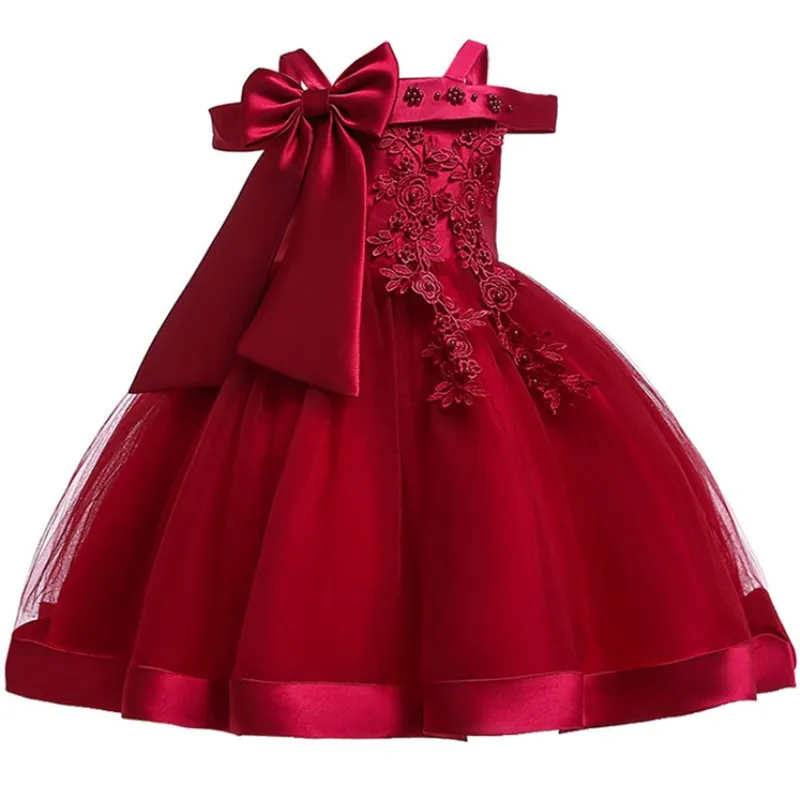 

2019 Flower Shoulderless Costume Kids Dresses For Girls Children Clothing Party Wedding Dress Girl Dress Princess Dress L5081