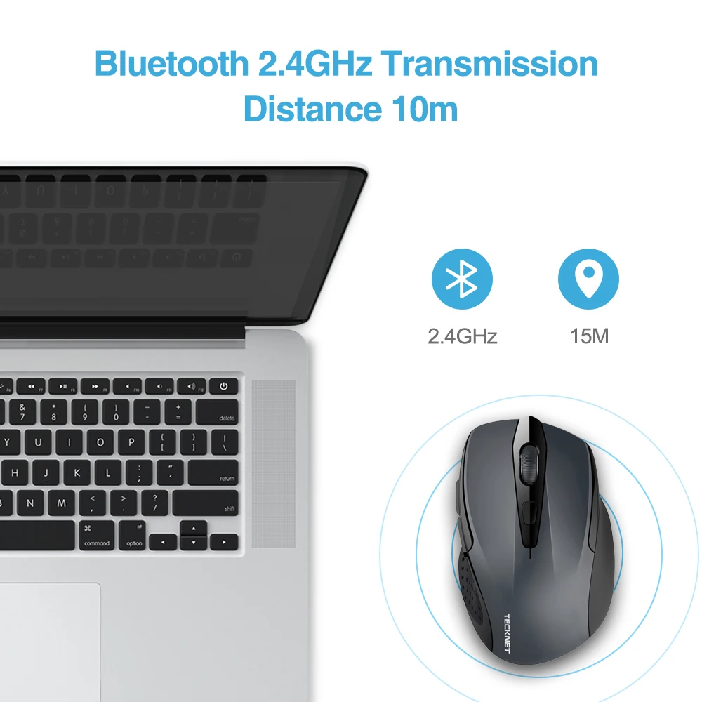 TeckNet беспроводная мышь компьютерная Bluetooth мышь PC Mause 6 кнопок 2600 dpi эргономичная мышь 2,4 ГГц USB оптическая мышь