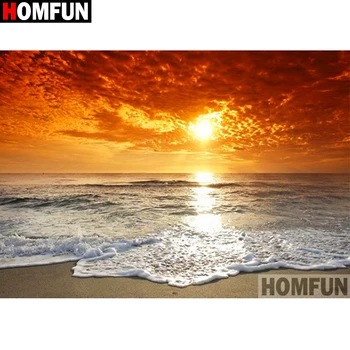 

HOMFUN Full Square/Round Drill 5D DIY Diamond Painting "Sunset seas cenery" 3D Diamond Embroidery Cross Stitch Home Decor A18905