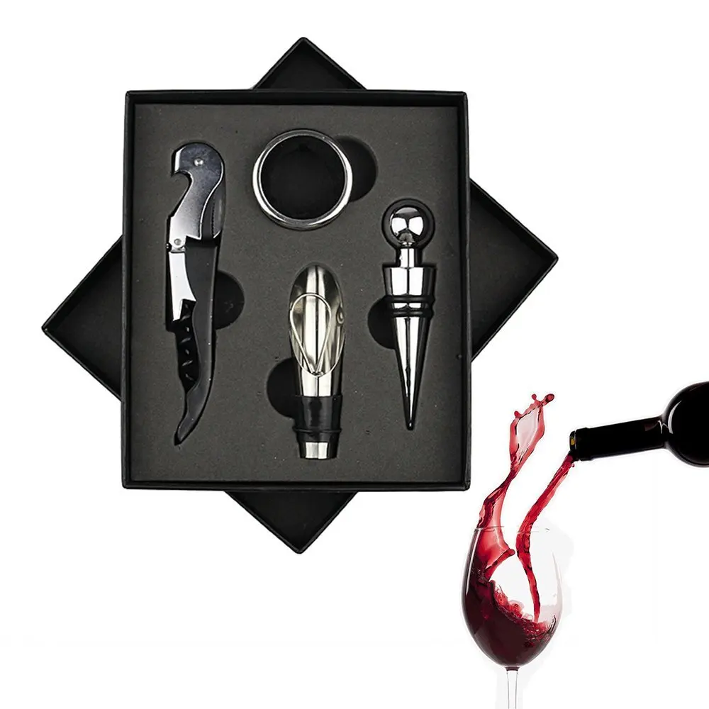 Топ 4 шт./компл. красное вино бутылок Нержавеющая сталь заливщик винное кольцо Бутылка Вилка Нож для гиппокампа вина открывалка для бутылок