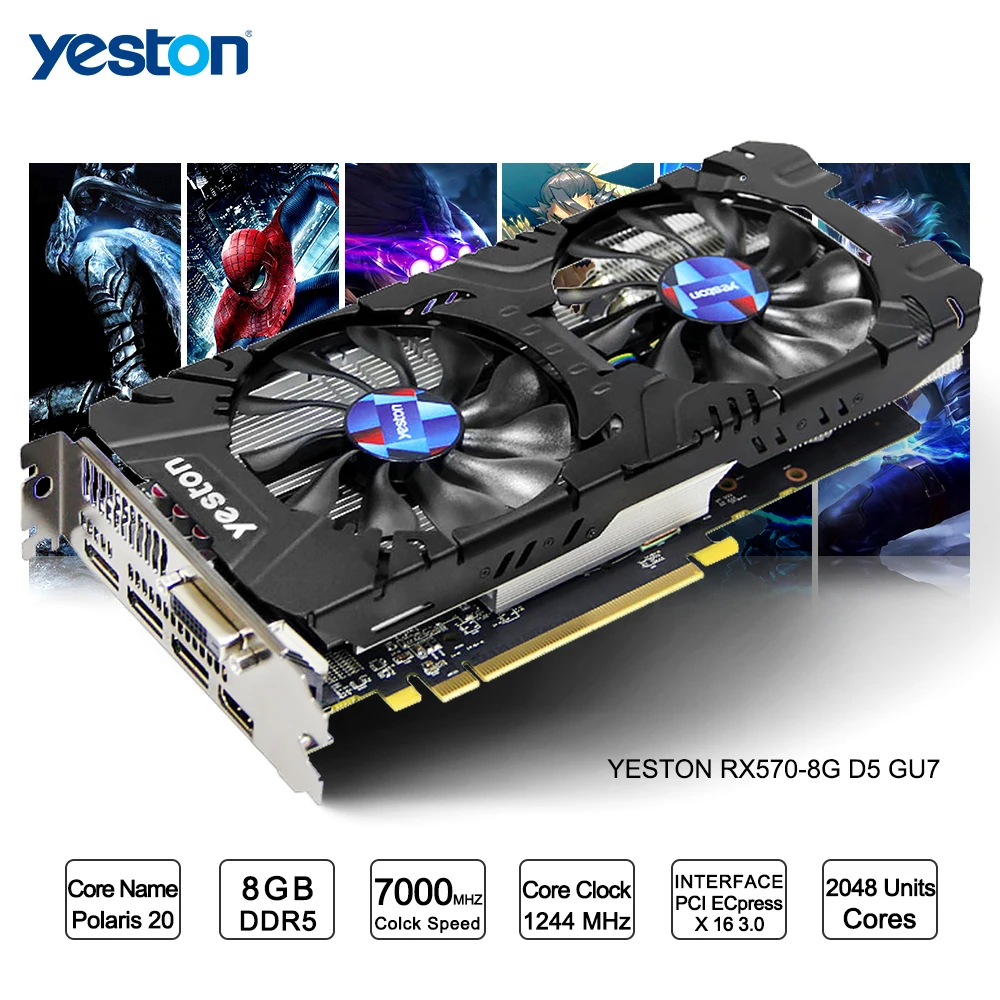 

Yeston Radeon RX 570 GPU 8GB GDDR5 256 bit Gaming Desktop computer PC Video Graphics Cards support DVI /HDMI PCI-E X16 3.0