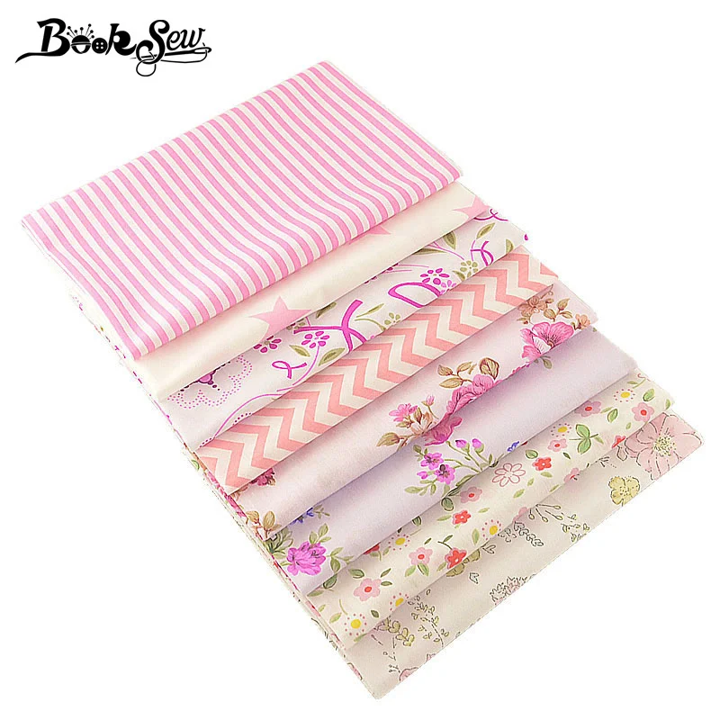 Booksew 100% хлопок саржевая Ткань 8 шт./лот 40 см x 50 розовые цветы звезда дизайн