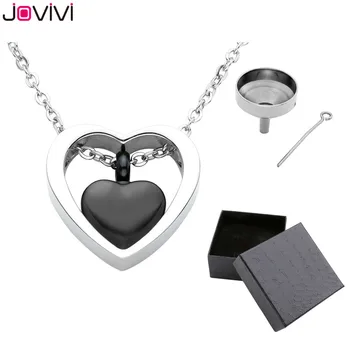 

JOVIVI Stainless Steel Double Heart Urn Pendant Necklace Cremation Jewelry Ashes Keepsake Memorial with Filler Kit and Gift Box