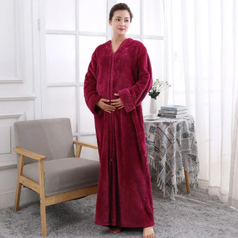 Материнская одежда для сна для беременных пижамы халат кормящих ночная рубашка зимние теплые фланелевые ночное халаты женщина