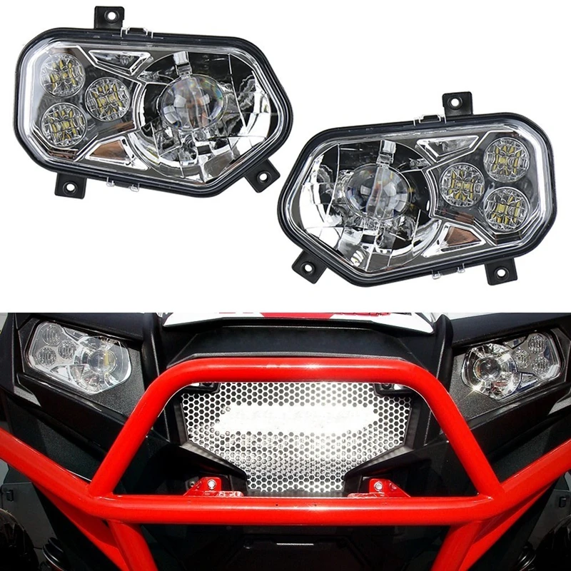 2PCS Chrome Clear Lens Ranger LED Headlight Kit for Polaris RZR XP 900 2013