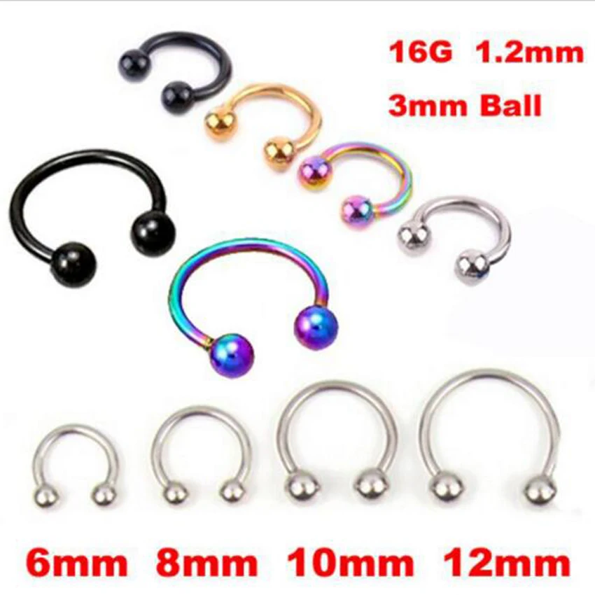 

2Piece Free shipping Nose Rings Circular Barbells Horseshoe Nose Ring Lip BCR Body Piercing Jewelry CBR Tragus Helix Earring