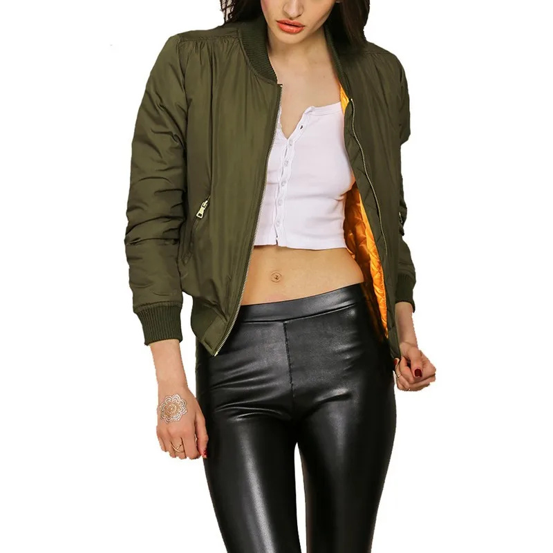 2016 Autumn Winter Women Olive Flight Army Green Bomber