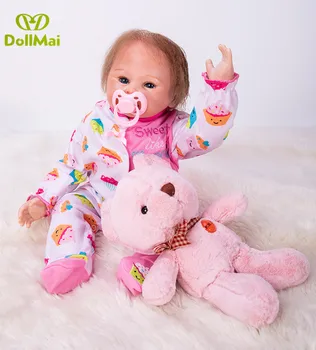 

48cm Lifelike Reborn Baby Dolls Girl Soft Silicone Bebes Reborns Realistic Reborn Dolls PP filling Silicone with Clothes bear