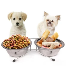 1 шт. двойная миска для питомцев из нержавеющей стали|double pet bowl|bowl