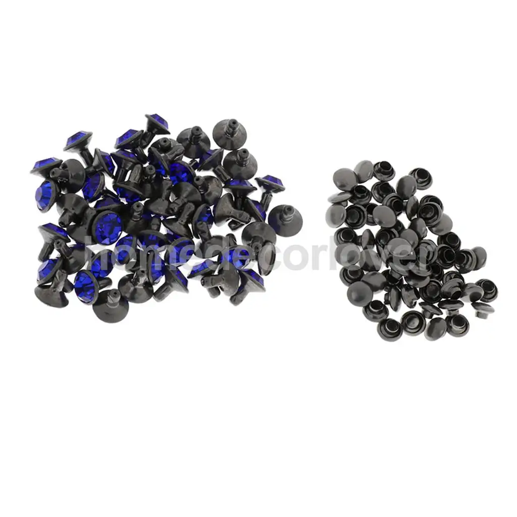 50 Sets Blue Rhinestone Rivets Crystal  Rivets Spots Studs Double Cap for DIY Leather Craft Clothes Bag Shoes Decor