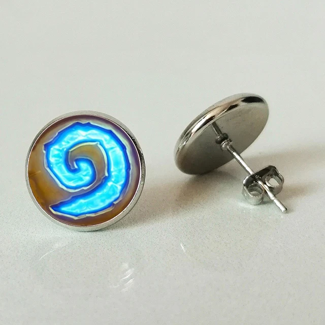 Вау World of Warcraft Hearthstone стеклянные круглые серьги-гвоздики очаровательные