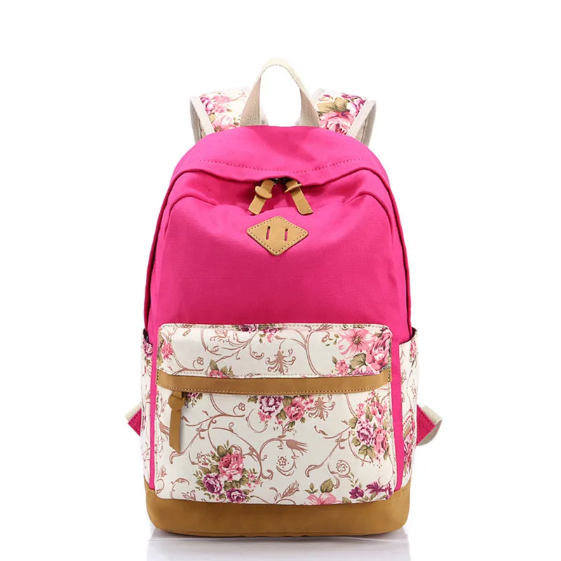 Холстинный школьный рюкзак для девочек с печатанием цветов ноутбука P112 - Цвет: rose red