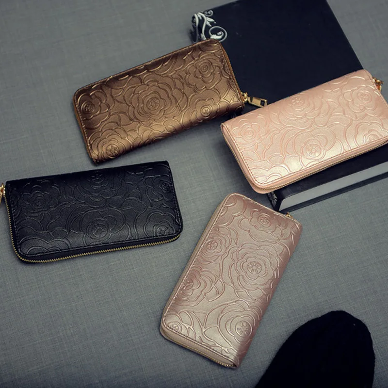 

2017 Fashion Women Flower Print Genuine Leather Wallet Clutch Wallets Zipper Bag Coin Purse Popular