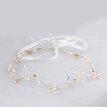 

White Opal Vine Headband Crystals Bridal Wreath Hair Vine Boho Head Piece Bohemian Gold Wedding Headpiece